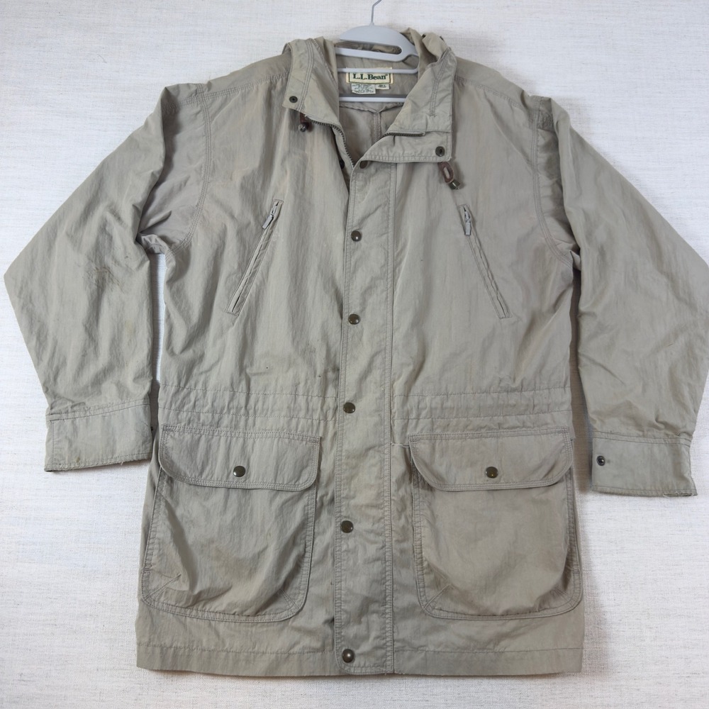 LL Bean Mens Medium Tan Cotton Nylon Utility Field Jacket Sz Med 719 Distressed